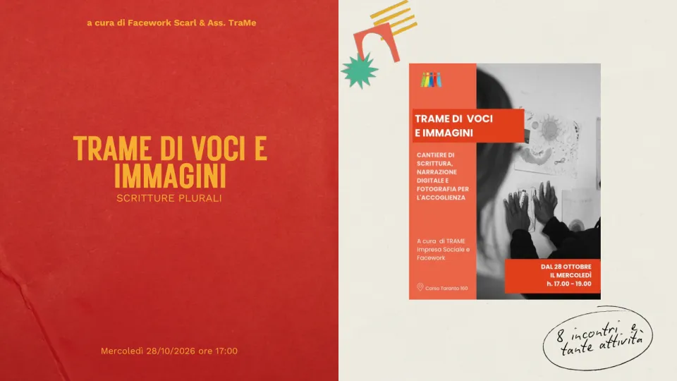 پریزنٹیشن کور: TRAME di Voci e Immagini، Scritture plurali، 28 اکتوبر 2026 17:00 اور آٹھ میٹنگز۔