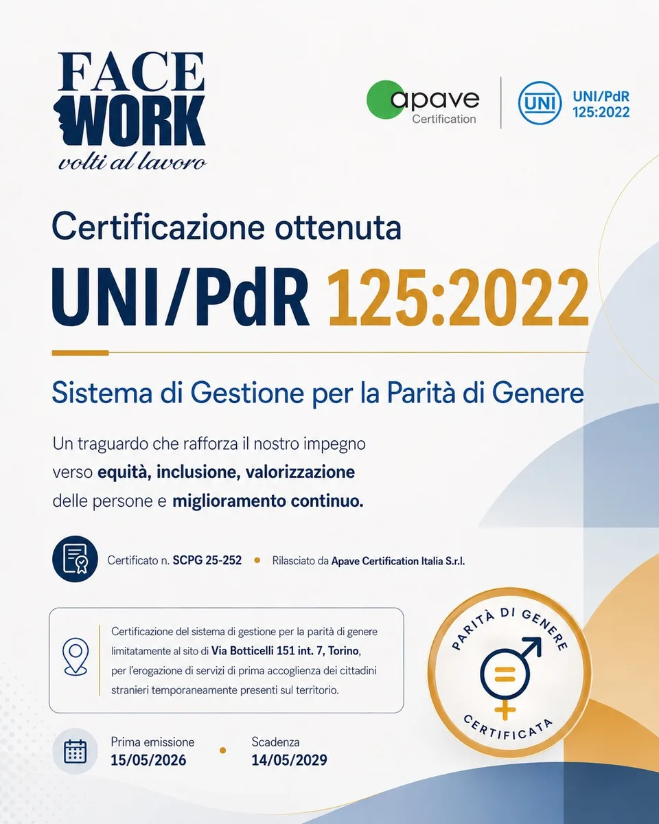Comunicazione Facework sulla certificazione UNI/PdR 125:2022